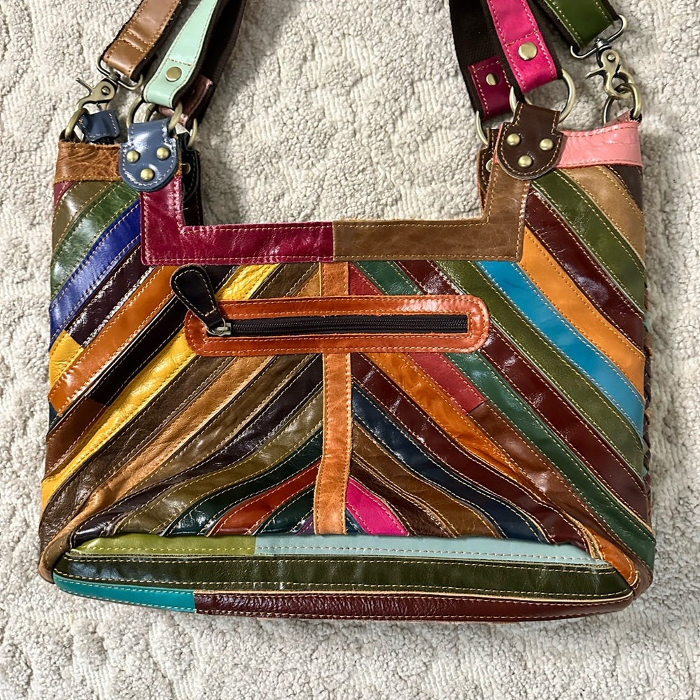 Ameri Leather Shoulder Bag Multi-Colored Purse Ha… - image 3